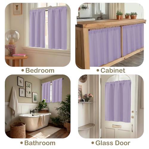 Image of Lavender Blackout Curtains for Small Window Treatment, Light Blocking Short Kitchen Window Curtains Over Sink, Dual Rod Pocket Half Window Tiers for Bathroom Basement, 2x40Wx36L Inches