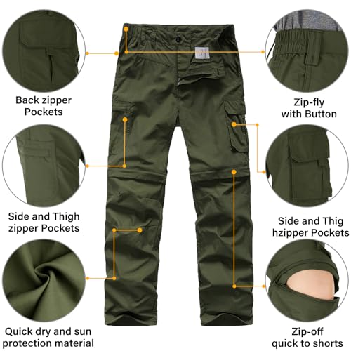 Kids' Cargo Pants, Boy's Casual Outdoor Quick Dry Waterproof Hiking Climbing Convertible Trousers #90163