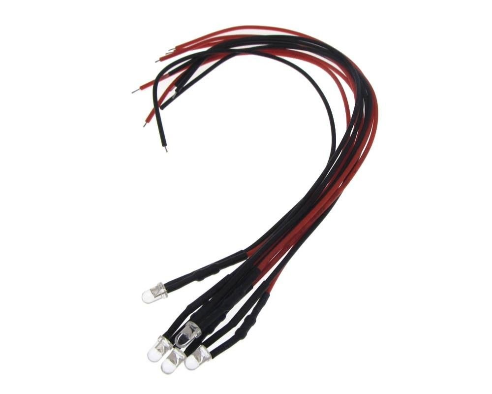 3mm LED Signal Indicator w/Cable 6-12VDC Built-in Resistor - Green - Pack of 5