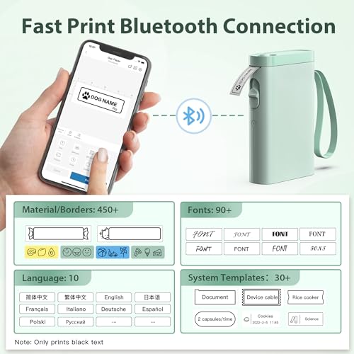 Image of P21 Label Maker Machine with Tape, Bluetooth Label Printer Thermal Mini Label Makers with Built-in Cutter and Multiple Templates, Portable Printers for School, Office, Home Use (Green)