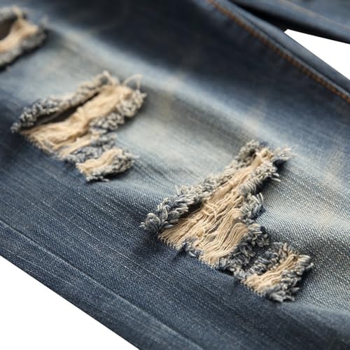 Men Distressed Ripped Jean Mid Rise Slim Fit Straight Leg Stacked Jeans Fashion Denim Pants Streetwear3