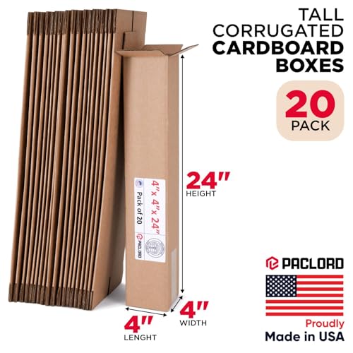 Image of Tall Cardboard Boxes 4 inchL x 4 inchW x 24 inchH (Pack of 20) - USA-Made Packing Boxes for Moving, Shipping, or Storage - USPS, UPS, FedEx Approved - Professional Packing Supplies for Moving | USA-Made Packing Boxes for Moving, Shipping, or Storage - USPS, UPS, FedEx Approved - Professional Packing Supplies