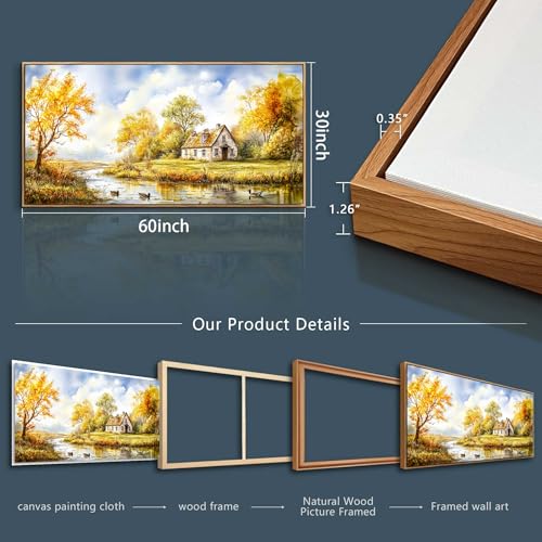 ERQINHUA Large Wall Art For Living Room Canvas Wall Decor For Bedroom Office Dining Room Yellow Pastoral Creek Landscape Painting Prints Pictures Farmhouse Home Wall Decoration 30"x60" Wood Frame