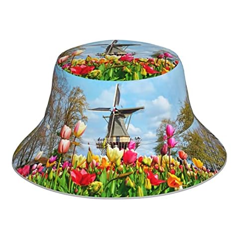 XIACHUANGSM Sun hat Colorful Spring Printing Reflective Bucket Hat Women's Men's Sunhat Black Cover