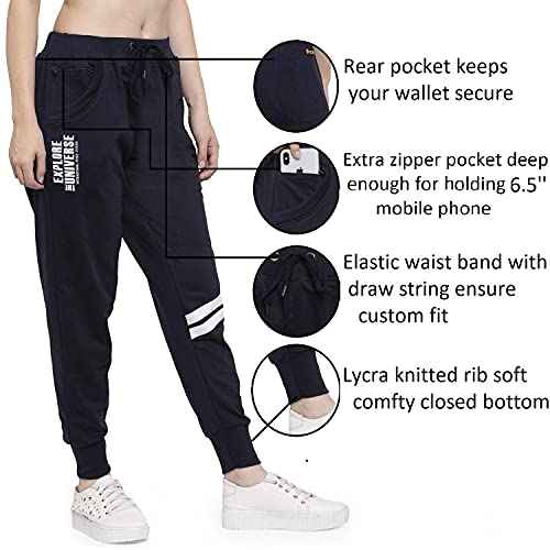 Image of UZARUS Women's Cotton Slim Fit Joggers Track Pants with 2 Zippered Pockets