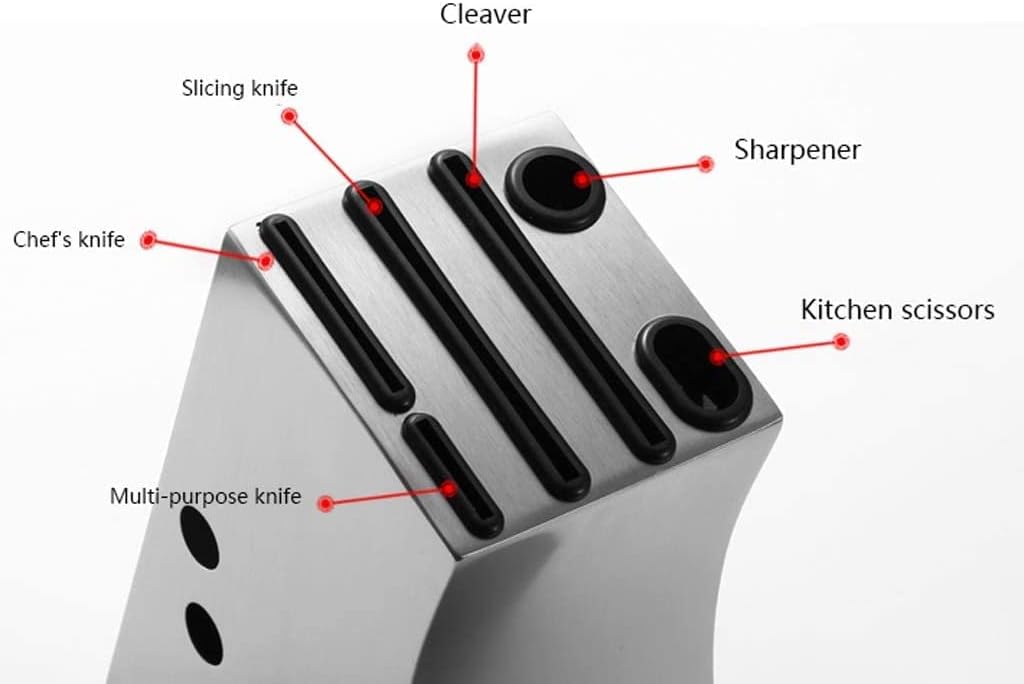 Kitchen Knife Holder Storage Knife Block Universal Stainless Steel Kitchen Knife Holder with Non-Slip Mat and Water Outlet and 6-Slot Knofe Holder
