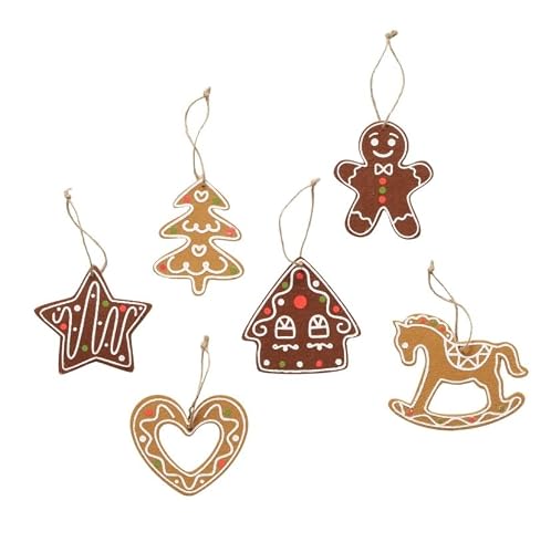 N273 Christmas Lights Tree Decoration 12 cm Wooden Hanging Stars Hearts Trees Christmas Tree Decoration Wooden Hearts Wooden Stars Wooden Trees Brown Dark Brown Christmas Baubles Pendant Pack of 6
