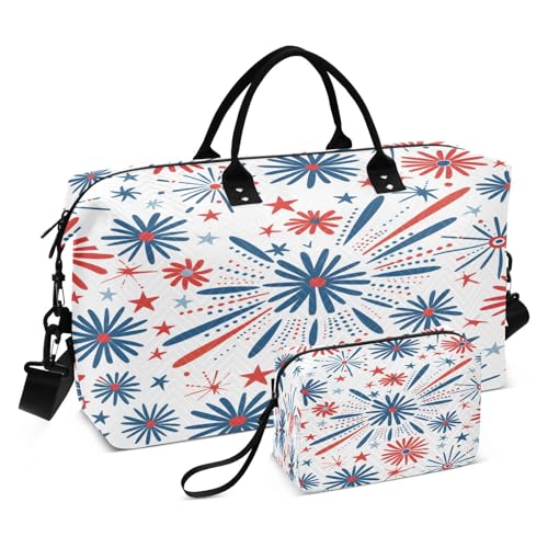 CEBUGI Independence Day Firework Quilted Duffle Bag for Women Large Carry On Travel Weekend Bag Hospital Bags for Labor and Delivery