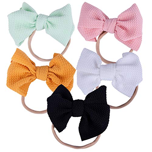 Baby Headbands Nylon elastic Girl Toddler Kids Flower Hair Accessories Set Photography Prop (Solid Color 5pcs)
