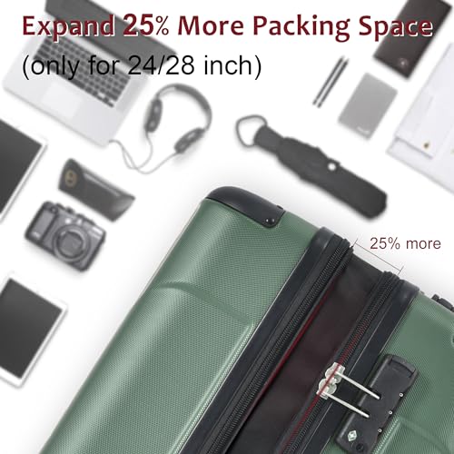 28 Inch Hard Large Suitcases, Lightweight Expandable ABS Rolling Luggage with Spinner Wheels, TSA Lock and Telescopic Handle for both men and Women Travel Suitcase (Green)4