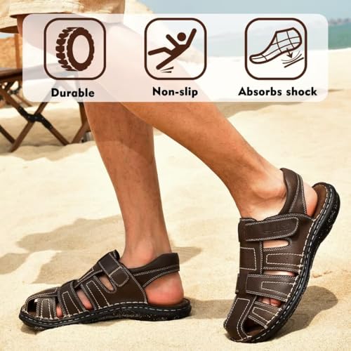 Image of Arkbird Men's Sandals, Closed Toe Leather Fisherman Outdoor Hiking Sport Shoes Summer