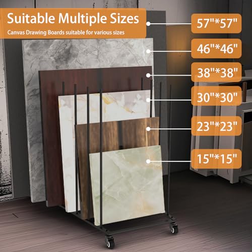 Image of Heavy-Duty Art Storage Rack for 57 inch Artwork - Canvas Drying Rack & Mobile Display Stand with Locking Casters, Metal Frame - Organizer for Artists, Framers, Studios, Vendors