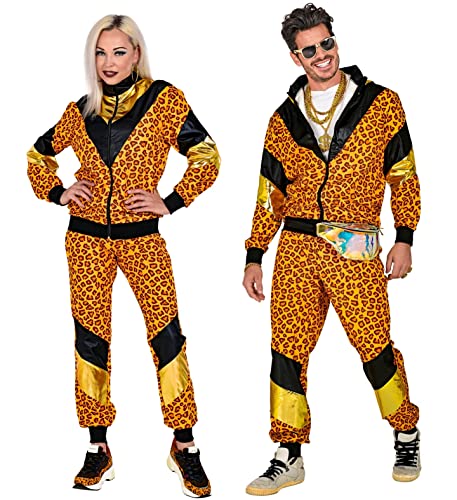 Lively Moments Jogginganzug L = 52 mit orange Leoparden Muster 80er Jahre Trainingsanzug Kostüm Damen Herren Proll Prolet Assi Cover