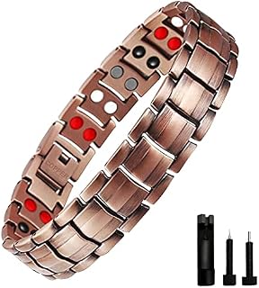 Jeracol Copper Magnetic Bracelet for Men with 4 Element Magnets Doule Row Strength,100% Solid Copper Magnetic Wristband Brazaletes with Remove Tool Jewelry Gift Box