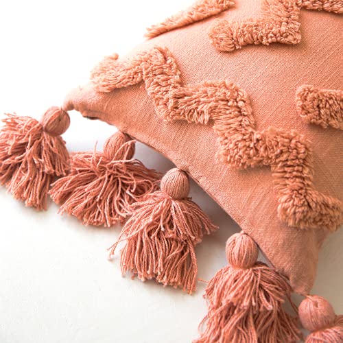 Banilla Bohemian Lumbar 12X20 Pillow Cover |100% Cotton Boho Throw Pillow Cover Perfect For Bed Or Couch | Decorative Pillow Hand Tufted With Chunky Tassels | Pink Clay Lumbar Pillow Decorative #TOP1