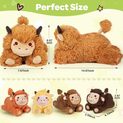 Image of KMUYSL Highland Cow Stuffed Animal for Girls Ages 0 1 2 3 4 5 6 7 8+ Years Old, Mommy Cow Animals Plush Toys with 4 Baby Calves, Soft Animal Stuffed Toys Set, Christmas Birthday Gifts for Kids Girls