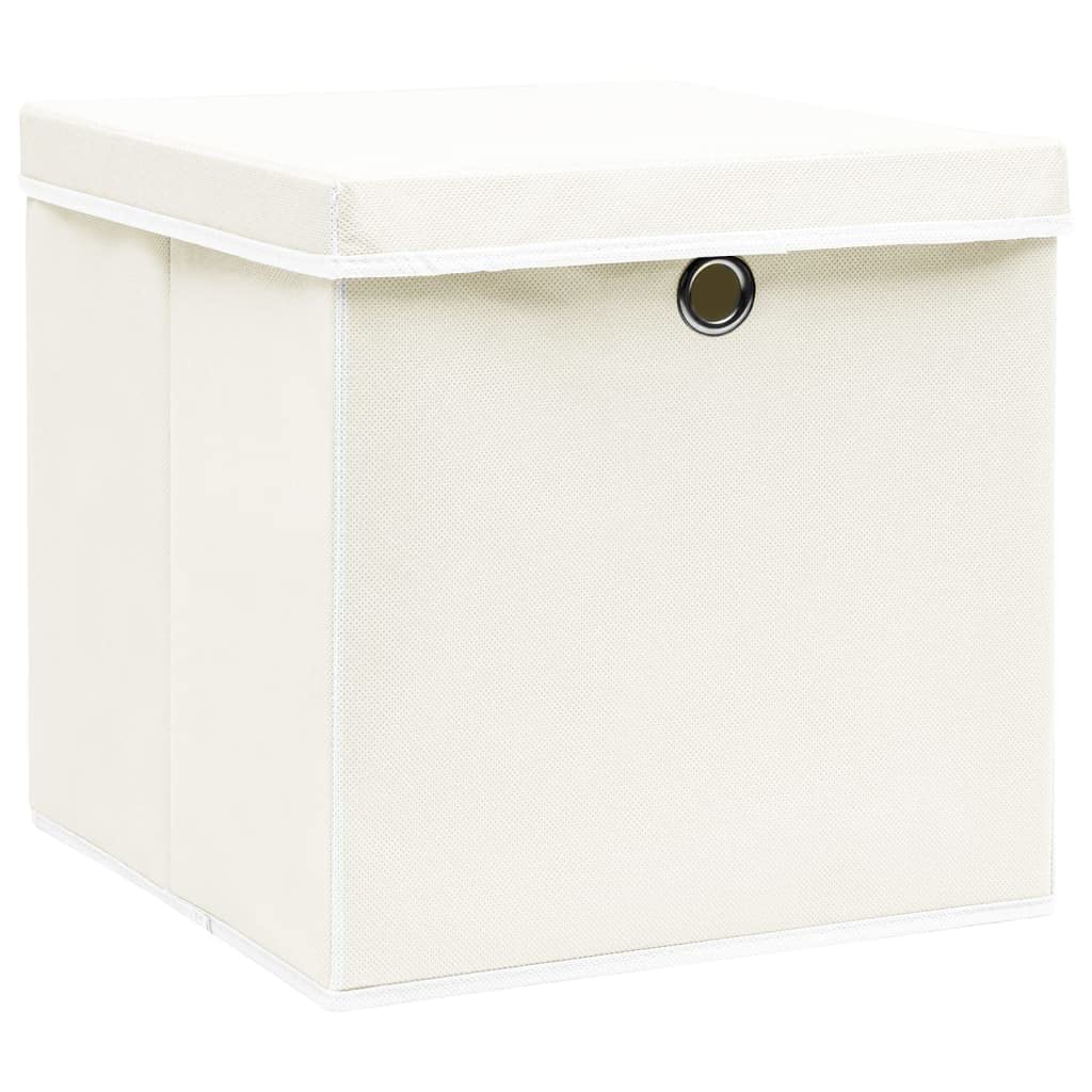 4 Stück Aufbewahrungsbox Mit Deckel 32X32X32 cm Faltbox Mit Fingerloch Storage Boxes Faltbarer Organizer Box Aufbewahrung Aufbewahrungskiste Stoff Aufbewahrungsbox Weiß Vliesstoff
