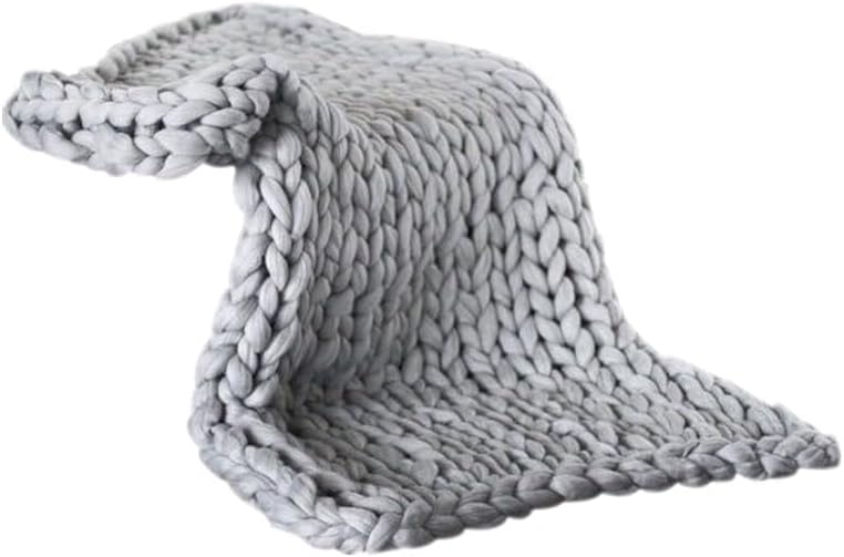 Cozy Chunky Knit Blanket, Soft Wool Yarn Handmade Throw, for Sofa, Pet Bed, 50x50cm (Gray #91)