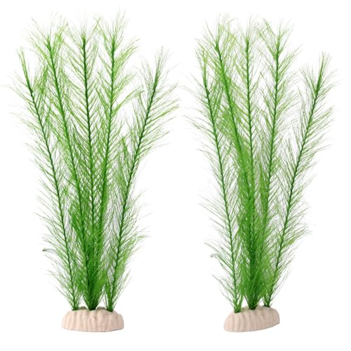 BOXOB 2 Pcs Plastic Fish Tank Plants, Realistic Artificial Green Plants Plastic Water Grass Aquarium Decoration for Fish Tank Aquarium Landscape Terrarium Simulated Vegetation