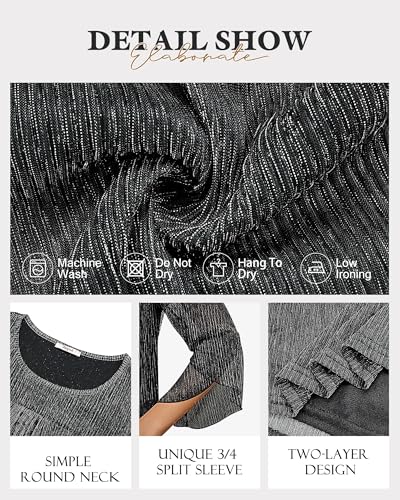 Bebonnie Women's Ruffle 3/4 Sleeve Elegant Dressy Blouses Crew Neck Double Layers Mesh Tunic Tops4