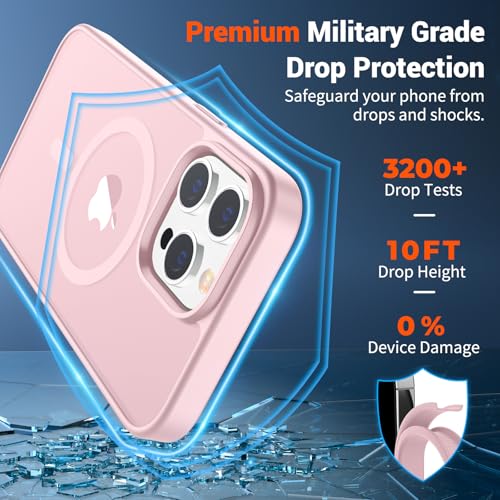 Image of SUPFINE Magnetic for iPhone 12 Pro Max Case with Screen Protector (Compatible with MagSafe) (Military Grade Drop Protection) Translucent Matte Shockproof Phone Cover,Light Pink