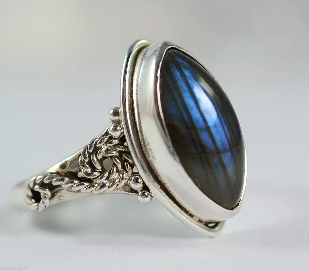 Labradorite-Stein-Silberring, 925er Sterlingsilber, handgefertigter Statement-Versprechensring für Frauen, natürlicher Edelstein-Boho-Schmuck, November-Geburtsstein, Geschenk für Sie