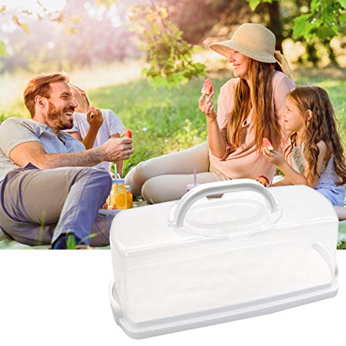 2 Pcs Portable Bread Box with Handle Loaf Cake Container Plastic Rectangular Food Storage Keeper Carrier 13inch Translucent Dome for Pastries, Bagels, Bread Rolls, Buns or Baguettes (White)