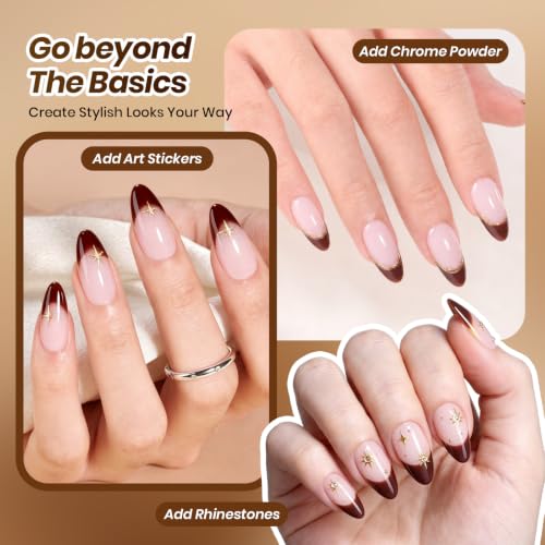 Image of Beetles Espresso French Gel Polish Set, 2 Colors 15ml Easy French Tips Kit | Brown Jelly Nude Pink Fall Colors Polish, French Nail Stickers Soak Off Uv Gel Manicure Nail Art Design