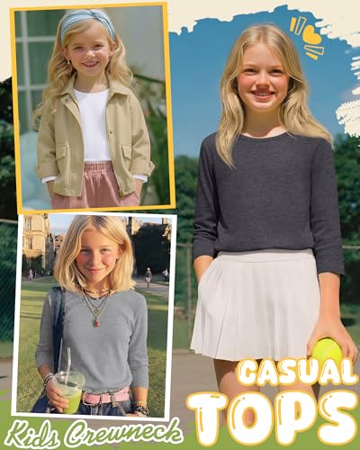 Image of 4 Pack Girls 3 /4 Sleeve T Shirts Kids Crewneck Elbow Sleeve Casual Tops Solid Basic Cute Teen Tees 5-14Y