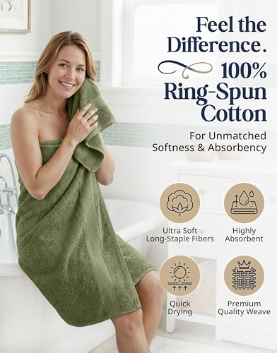 Image of Lane Linen 100% Cotton Luxury Bath Towel Set - 16 Pieces - Ring Spun, Super Soft & Highly Absorbent - 4 Bath, 8 Washcloths, 4 Hand Towels for Bathroom - Minimal Lint & Fading, Pre Shrunk - Olive Green