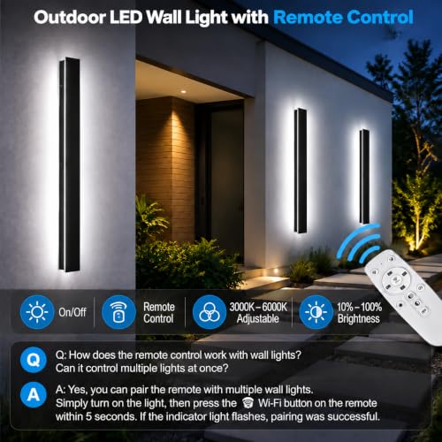 Modern Outdoor Wall Lights - 2pack 39inch Dimmable Black Exterior Light Fixtures Wall, Porch Lights Outdoor Wall Sconce, Patio Long Strip Wall Light Fixtur Outside for Garage, House(4.72 Inch Wide) by NIUZDU - Used condition - Image 5