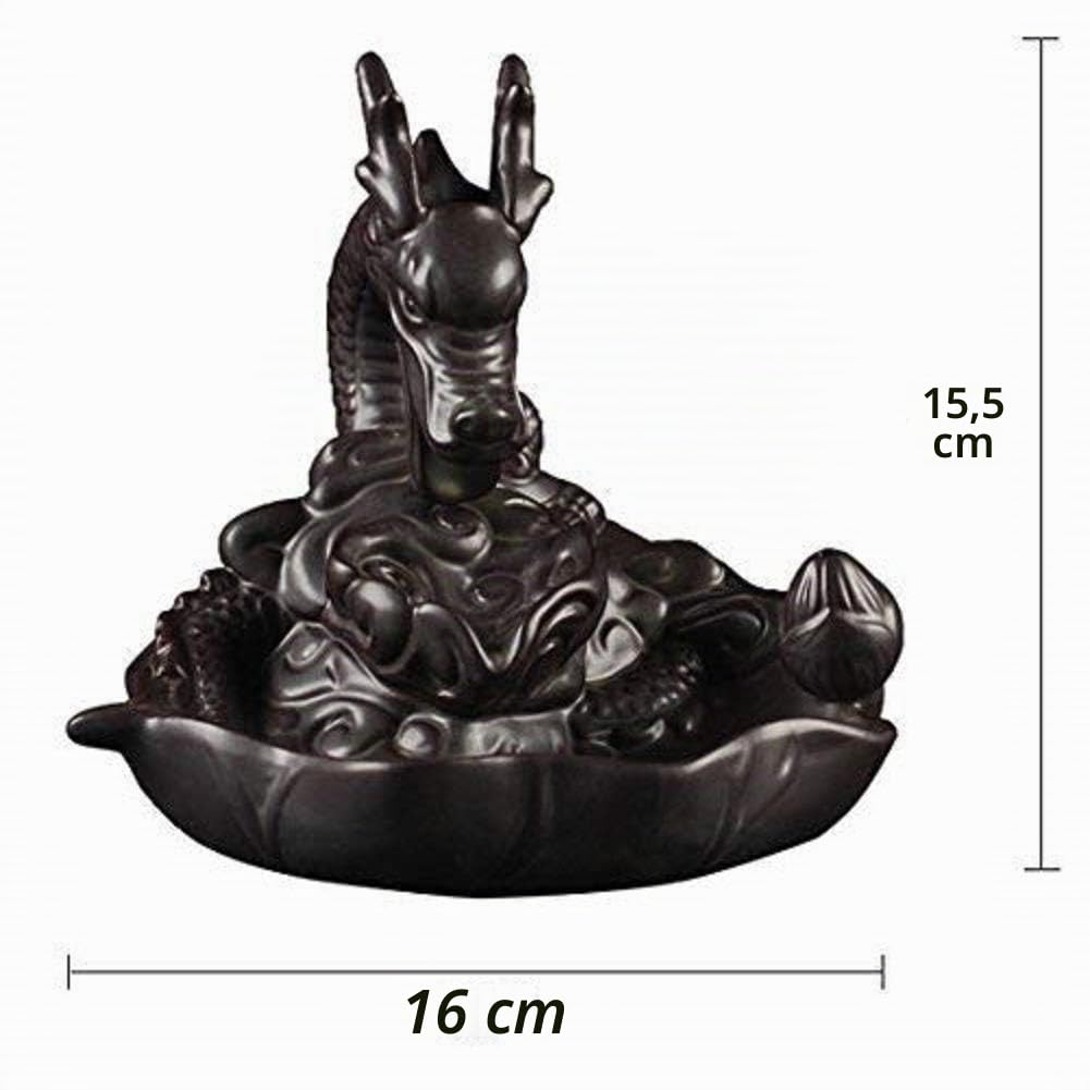 Drago di ceramica porta incenso per bastoncini con 20pcs coni incenso, fontana incenso cascata giardino zen decorazioni casa