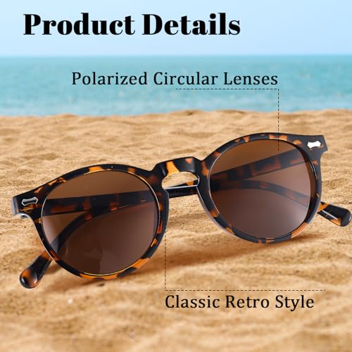4 Pack Retro Round Polarized Sunglasses Vintage Style UV Protection Vintage Unisex Sunglasses for Women Men2