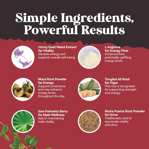 Horny Goat Weed Extract Complex - Invigorating Blend with Tribulus Saw Palmetto L Arginine and Tongkat Ali Extract and Maca Root for Men and Women for Enhanced Energy and Stamina - 30 Servings - Image 5