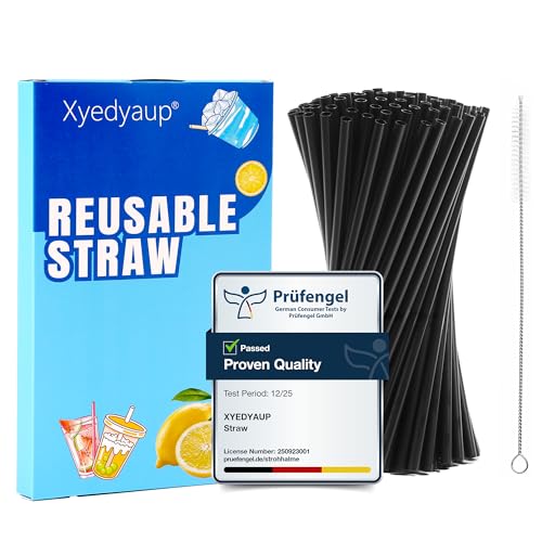 Xyedyaup 50 Pcs strohhalme Wiederverwendbar Trinkhalme 220mm × 7mm Strohhalm Cocktails Reinigungsbürste schwarz