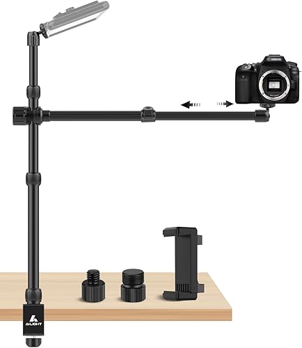 Miniatura 7 de Ailight Soporte de Montaje de Cámara Aérea para Escritorio, Soporte de Cámara Web de 15.75"-33.45" con Brazo Telescópico Ajustable de 2 Secciones,