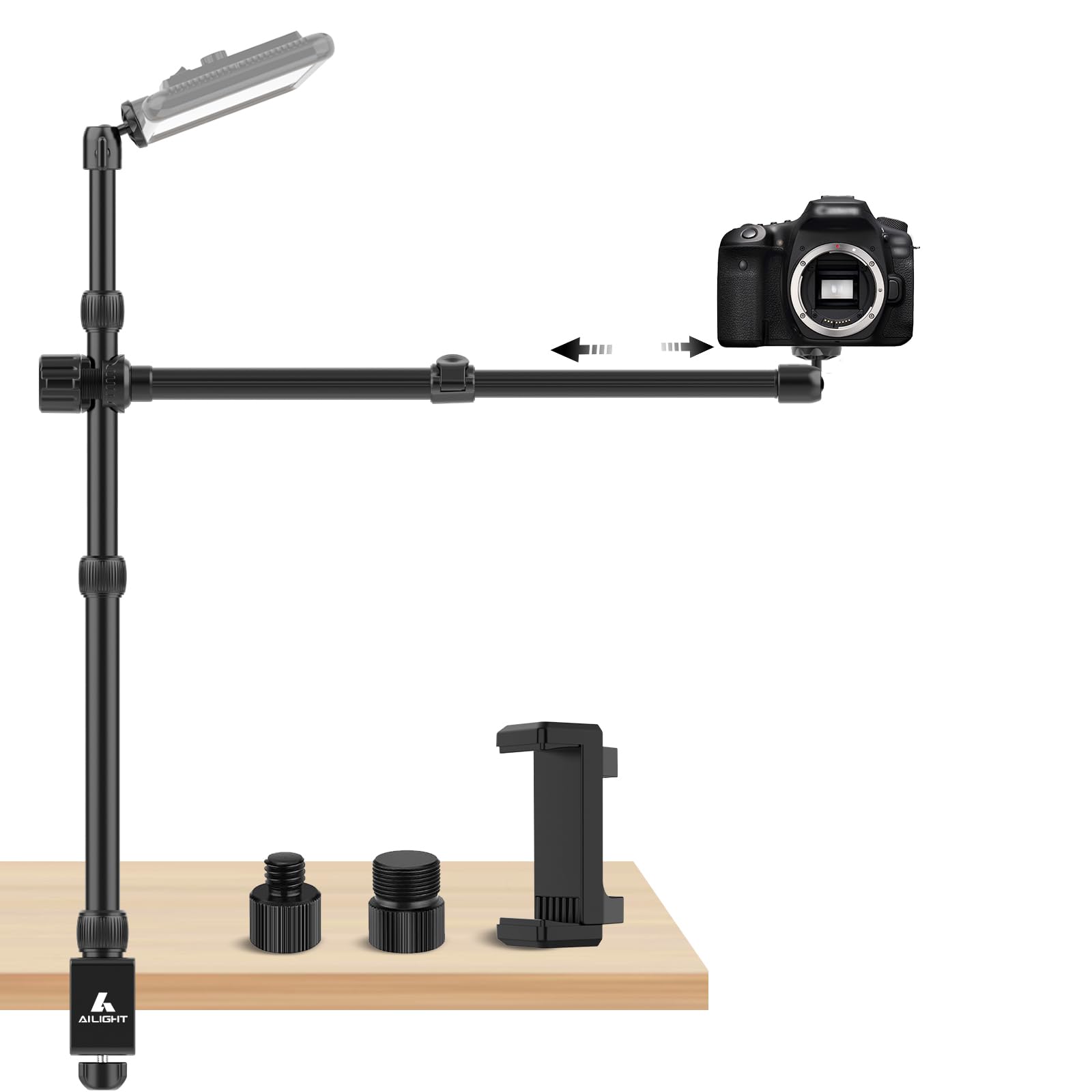 Ailight Camera Desk Mount Stand Overhead, Adjustable Microphone Boom Arm Mic Stand with P…