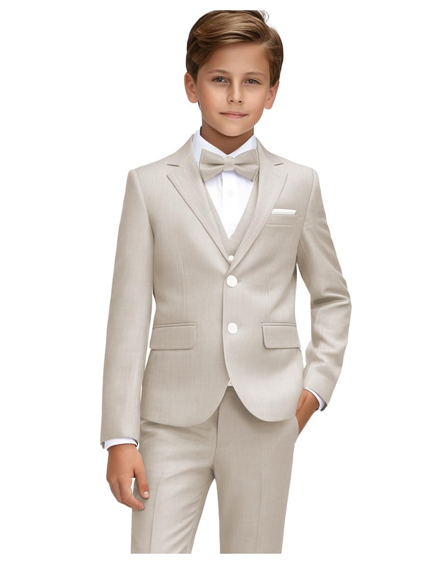 Conjunto de traje formal de lino de 3 piezas para niño, ajuste delgado, trajes de esmoquin para boda, adolescente, niño, traje de 10-12