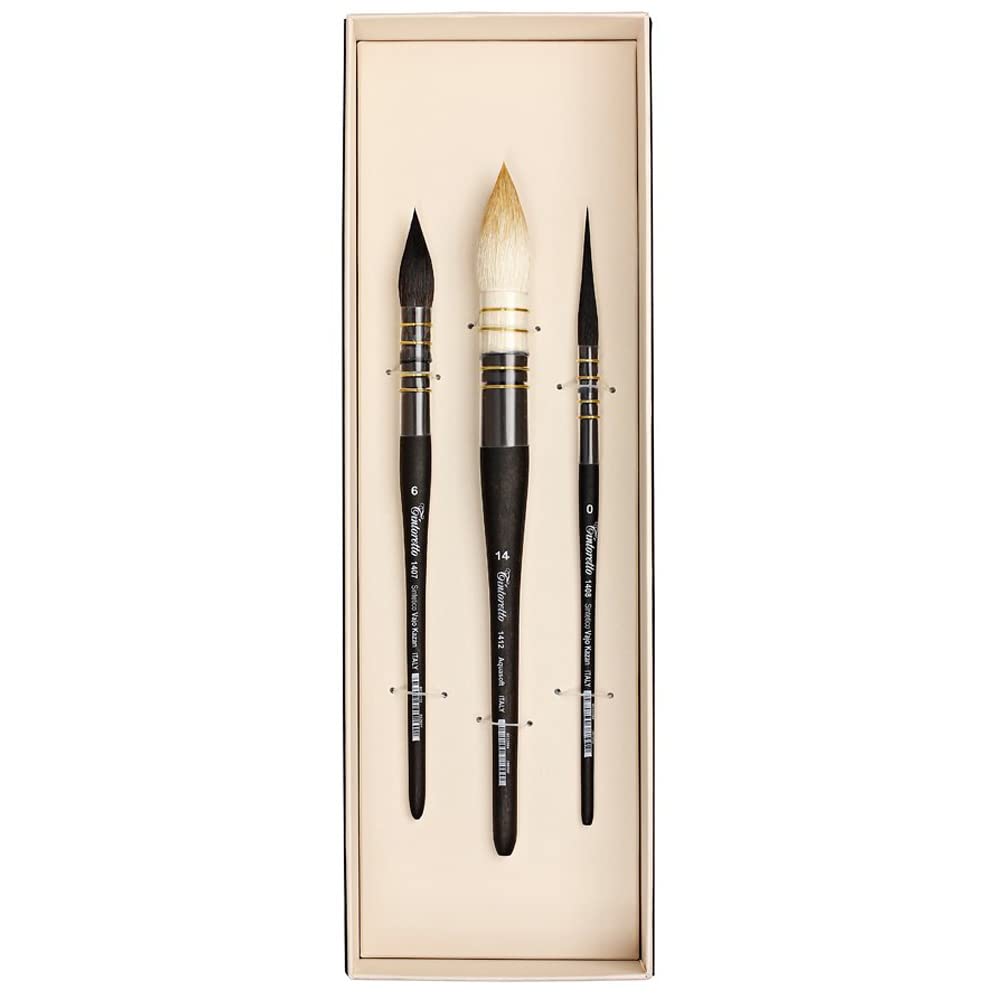TINTORETTO SET LINEA FELTRACCO, SET 3 PENNELLI SINTETICI VAJO KAZAN PER ACQUARELLO ALTA TENUTA