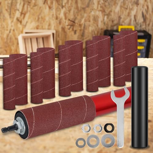 US Drum Sander Set Portable Rubber Sanding Drum Hand-Held Spindle Sanding Drum with 120 Grit Sandpaper Drum Sanding Sleeves Power Drill Driven Drum Sander for Wood Metal Plastic(gules)