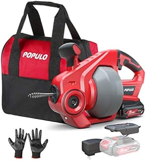 POPULO Electric Drain Auger,25Ft Plumbing Snake Drain Clog Remover Tools, Cordless Drain Cleaner for Toilet, Sewer, Bathroom, Sink and Shower 3/4