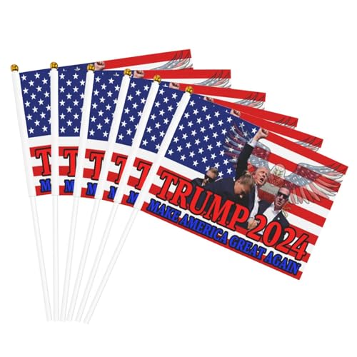 JUSBCHTU 6 Pcs Small Trump 2024 Flag 5.5x8.2in Double Sided Outdoor/Indoor Patriotic Political/Social Movement