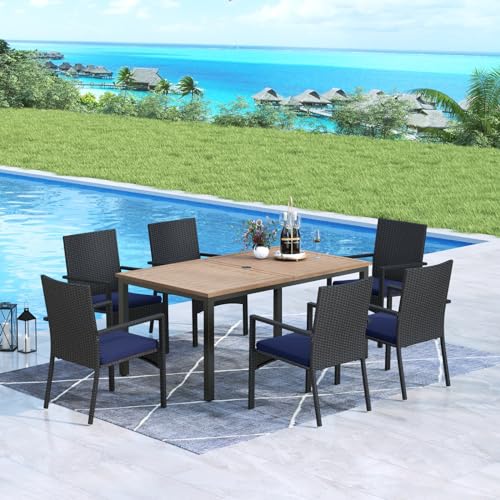 Image of MFSTUDIO Patio Rattan Chairs Set of 8, Wicker Outdoor Dining Chairs Set of 8, All Weather Patio Armchairs w /Armrests, Steel Frame, Brown, 330lbs