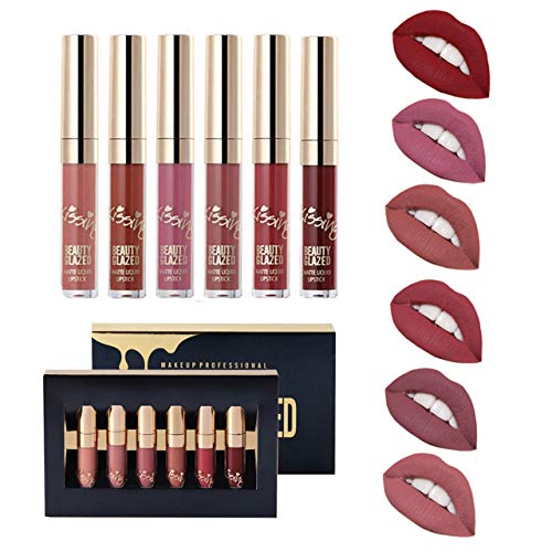 Beauty Glazed Matte Liquid Lipstick Velvet Lipsticks Long Lasting Waterproof Professional Lip Makeup Easy To Wear and Remove Lip Kit Matte Lip Gloss 6 pcs