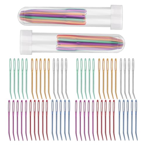 Steowsey 58 agujas de tapiz curvadas de ojo grande con tubo para tejer manualidades, aguja grande de punta doblada de aluminio