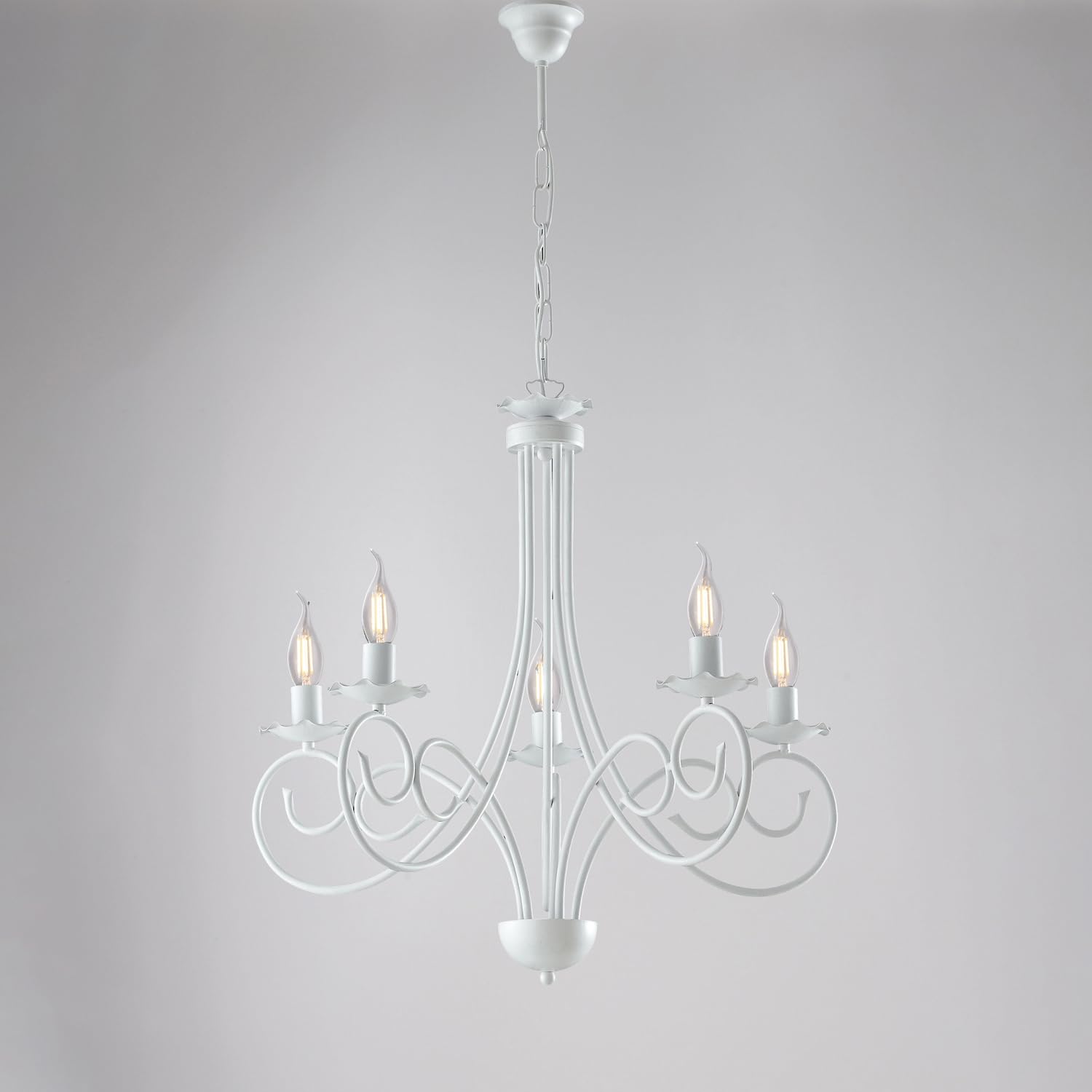 BeLight Lampadario Provenzale Candelabro 5 Luci Ferro Battuto Bianco Shabby