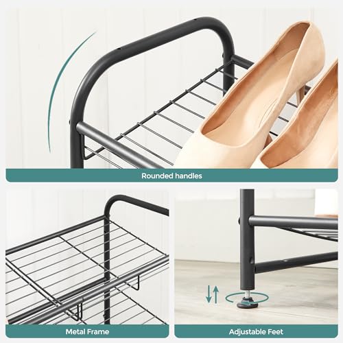 Image of SONGMICS Shoe Rack, 2 Tier Shoe Organizer for Closet, Holds up to 8 Pairs of Shoes, Shoe Rack for Front Door Entrance, Metal Shoe Shelf with Adjustable Tilt Angle, for Entryway, Garage, Black