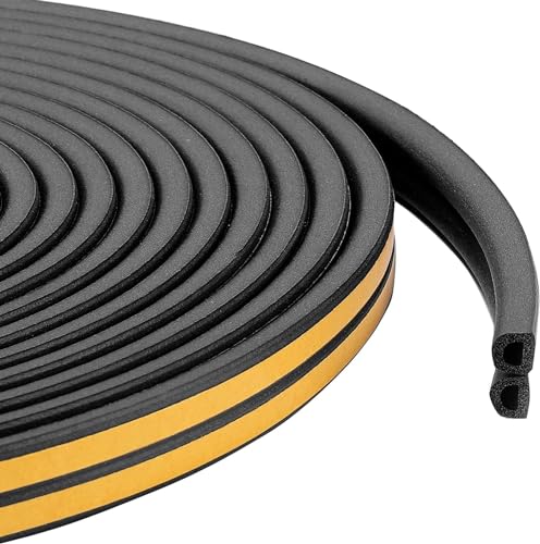Image of Weather Stripping Seal Strip Tape, Doors Windows Frame Self Adhesive D Type Foam Sealing Tape, 32.8Ft Rubber Soundproof Insulation Cell Foam Stripping, Black