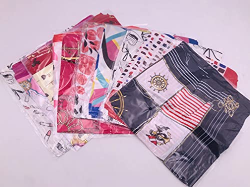 10PCS Women's Silky Scarf Square Mixed Pattern & Colors Fashion Accessory Set Neckerchief Scarf Headband Waistband Headwear Hairband Hair Decoration Accessories (Mixed Color Random)3