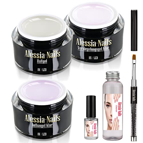 UV-Gel Set - 3 x 15 ml - Aufbaugel - Haftgel - Versiegelungs UV-Gel - French Gel - Gelnägel Set - Alessia (Set 1) Cover